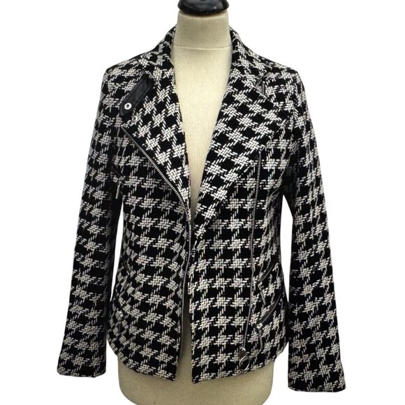 Barbour International Black Streak Houndstooth Jacket Womens Size 6 Wool Blend - Picture 2 of 14